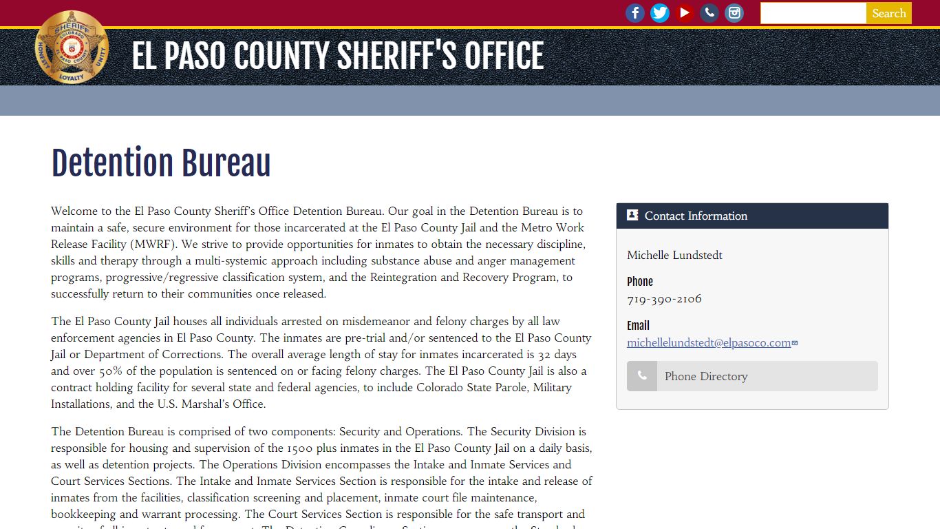 Detention Bureau | El Paso County Sheriff