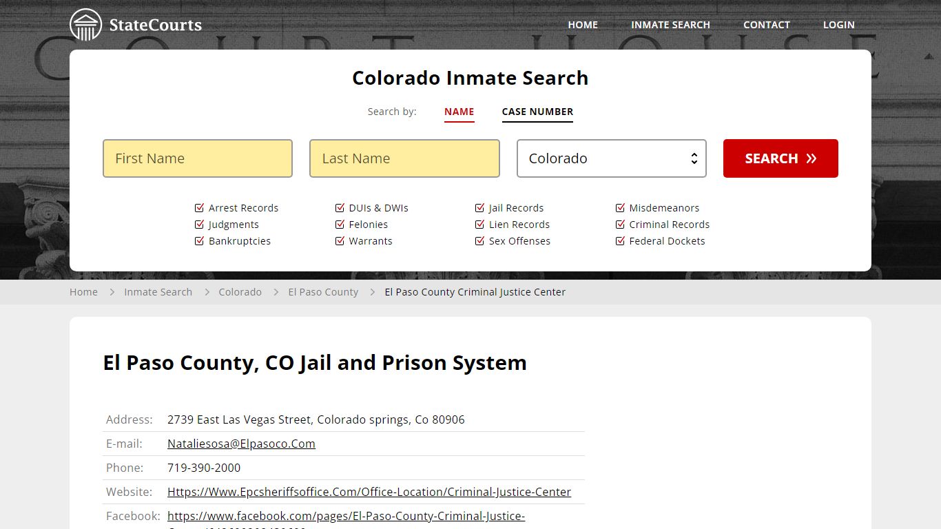 El Paso County Criminal Justice Center Inmate Records Search, Colorado ...